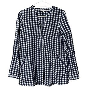 Fat Face Gingham Plaid Top in Navy and White size 4